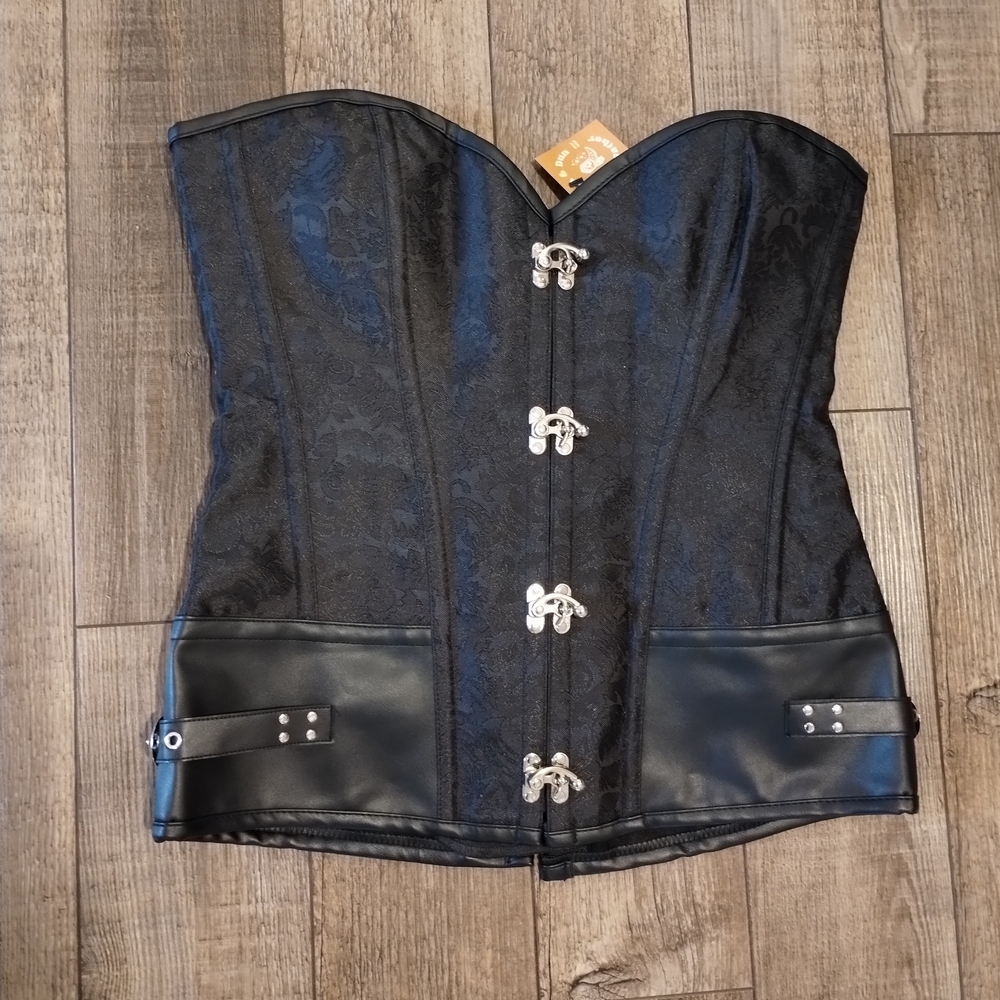 NWT Black Corset with Silver Clasps